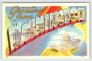 Saludos desde Washington DC Carta Grande Vintage Lino Postal SBP5 - Imagen 1 de 2