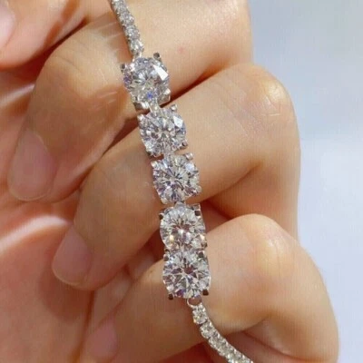 10Ct Round-Cut Lab-Created Diamond Women's Tennis Bracelet 14K White Gold Finish - Image 1 of 4