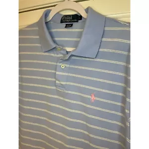 Polo Ralph Lauren Light Blue White Striped Polo Shirt Pink Pony Cotton Mens L - Imagen 1 de 6