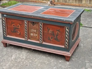 antik Bauerntruhe bemalt 59x113x59cm Bauern Barock 1839 bemalt alte Holzkiste - Bild 1 von 12