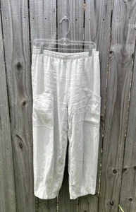 IC By Connie K Gray Roma Linen Wide Leg Pants Small 3231P Zip Cuffs Pockets - Picture 1 of 9