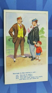 Donald McGill Cómic Postal Años 20 Teléfono MATRIMONIO ES COMO HACER UNA LLAMADA 2029 - Imagen 1 de 2