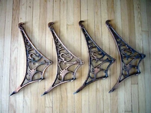 4 Curtain Rods Antique Vintage Cast Metal Hook Copper Arm Wall Attachments - Picture 1 of 7