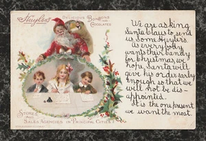1910 Huylers Chocolates Publicidad Postal Niños Escriben a Santa Claus - Imagen 1 de 4