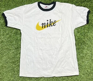 Vintage 90's Nike Ringer T-Shirt Men's M White USA Dead Stock Swoosh Check - Picture 1 of 11