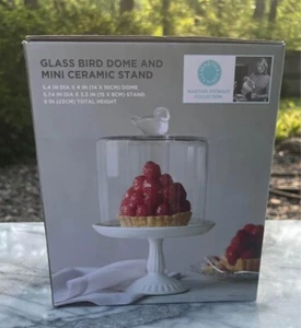 New Martha Stewart Glass Bird Dome and Mini Ceramic Stand Dessert Cake SALE! - Picture 1 of 3