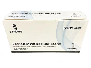 Disposable Medical Procedure Ear-Loop Face Masks 3 ply 50 pcs 5301 ASTM Level 1 - Picture 1 of 4