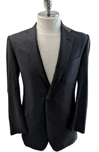 Oxxford Clothes Mens Wool Jacket Gray Striped Bespoke Double Vented Blazer 42R - Picture 1 of 10