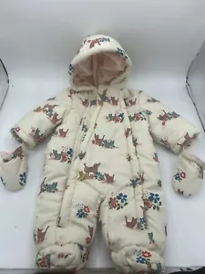 John Lewis Baby Fleece Lined Snowsuit with mittens, Cats & Flowers - 0-3 M - Picture 1 of 12
