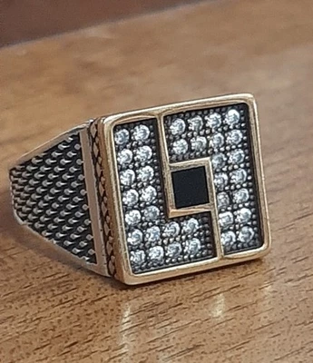 ANELLO UOMO Onice ARGENTO 925 sigillo solitario smalto Ring Man Sterling  Onyx $ - Immagine 1 di 4