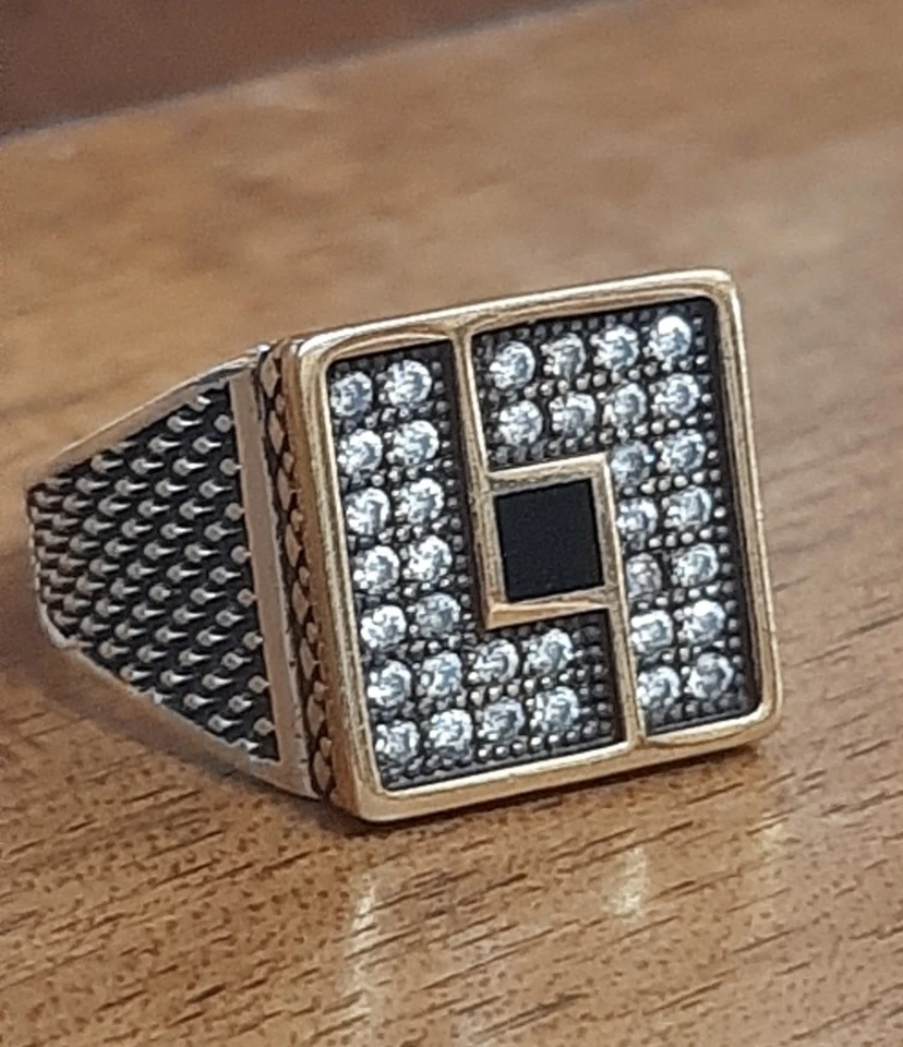 ANELLO UOMO Onice ARGENTO 925 sigillo solitario smalto Ring Man Sterling  Onyx $ - Immagine 1 di 4