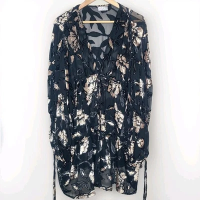 Kimono Free People Burnout Velvet Julieta Negro Oro Rosa Boho Whimsigoth OS  Foto 1 de 4