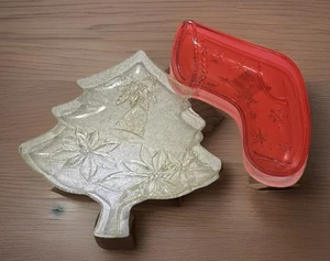 Retro MCM Acrylic Trays Christmas Stocking Tree Appetizers Cookies Holiday Lot 2 - Picture 1 of 7