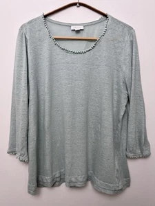 J. Jill Love Linen Womens 3/4 Sleeve Top Size M Pompom Mint Green Coastal Beachy - Picture 1 of 7