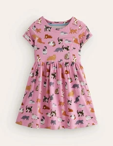 Mini Boden Mädchen pädagogisches rosa Kurzarmkleid mit Katzenmotiv Gr. 5-6 - Bild 1 von 6