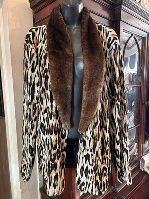 Chico's Animal Print Faux Fur Collar Crinkle BlazerJacket Size 2 Large NWT - Image 1 of 4