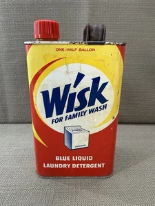 Vintage Wisk Laundry Detergent Tin ½ Gallon Blue Liquid Family Wash Advertisemen - Picture 1 of 8