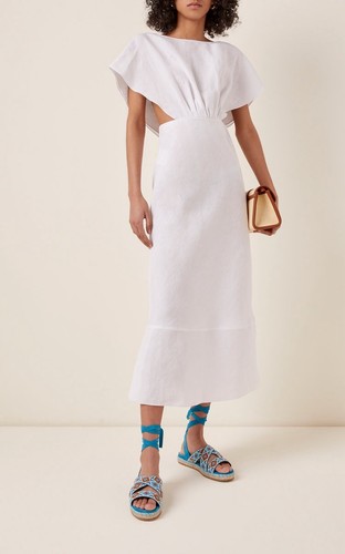 Abito Miu Miu drappeggio dettagliato lino testurizzato midi toga $2200 designer minimalista