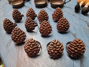 12 Pinecone Napkin Rings Metal Farmhouse Rustic see pictures - Picture 1 of 9
