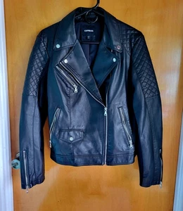 Express Women's Faux Leather Moto Jacket Full Zipper Black Size Large Pockets - Picture 1 of 17