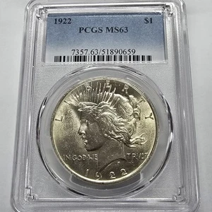 1922 P $1 Peace Dollar PCGS MS 63 | Uncirculated UNC $1 U.S. Coin Lot #3009 - Picture 1 of 12