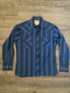 Wrangler Herren Medium Pearl Snap blau silber metallic Streifen Rodeo Western Hemd - Bild 1 von 8