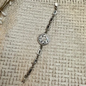 Bracciale Vintage Messico Argento Sterling 925 Stile Art Decò Multicolore Faccia - Foto 1 di 8