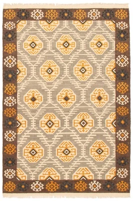 Alfombra Kilim geométrica vintage 5'4" x 7'11" alfombra tradicional de lana tejida a mano Foto 1 de 4