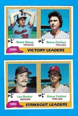 1981 Topps 2-card STEVE CARLTON Leaders lot #5 Victories & #6 Strikeouts NM -HOF - Image 1 of 2