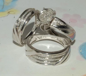 1Ct Round Cut Lab-Created Diamond Engagement Trio Ring Set 14k White Gold Plated - Picture 1 of 6