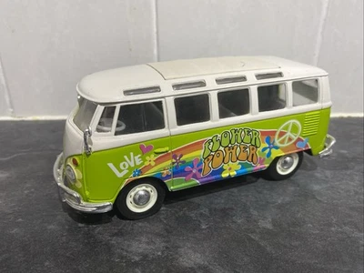 VW T1 Camper Green Samba Hippie Van Split Screen 1:25 Scale Diecast Model - Image 1 of 4