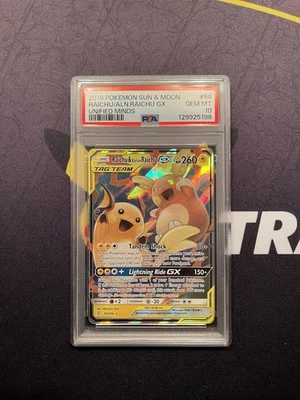 2019 Pokemon Unified Minds Raichu & Alolan Raichu GX 54/236 PSA 10 Gem Mint - Image 1 of 2