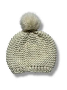 Gorro tejido grueso crema sombrero piel sintética pompón suave invierno cálido estilo holgado - Imagen 1 de 4