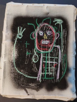 Jean-Michel Basquiat(手工制作)油棒丙烯酸绘画密封帆布 — 第 1/4 张图片