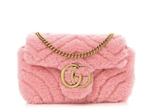 GUCCI Shearling Matelasse Super Mini GG Marmont Schultertasche Lotus Pink - Bild 1 von 13