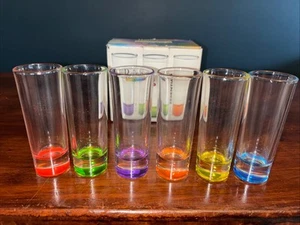 Multi Color 2oz Shot Glasses Rainbow Collection Colors 6-Piece Set Made In Italy - Picture 1 of 17