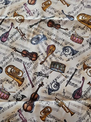 De Colección Raro Difícil de Encontrar Hollytex Instrumento Musical/Notas Musicales Tela de Algodón 4 Yardas X 45" Foto 1 de 4