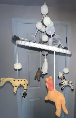 Pastel de barro fieltro guardería safari animal león cebra elefante decoración cuna móvil Foto 1 de 4