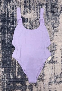 Aerie Shimmery Crinkle Scoop Cheekiest One Piece Swimsuit Size Medium- Lilac - Picture 1 of 3