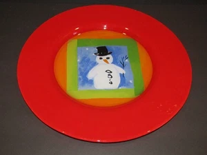 Dibbern KISTE & FASS roter Schneemann GESCHMOLZENES Glas rund bunt 13,5" Platte - Bild 1 von 7
