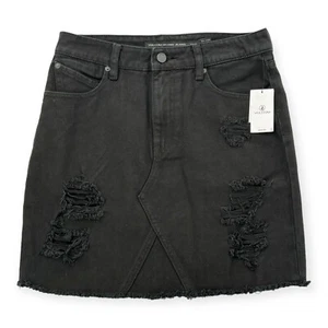 Volcom Denim Jean Skirt Womens Small High Rise Black Distressed Stoned Mini NWT - Picture 1 of 7