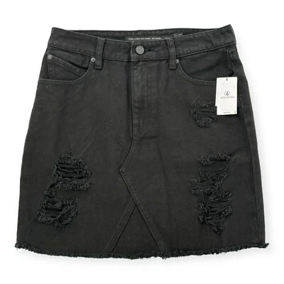 Volcom Denim Jean Skirt Womens Small High Rise Black Distressed Stoned Mini NWT - Image 1 of 4