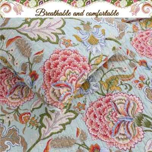 BEAUTIFUL CHIC COTTAGE BLUE GREEN AQUA PINK LEAF PALM BOHEMIAN BOHO QUILT SET - Picture 1 of 10