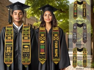 Faja de graduación africana personalizada 2025 con estola tradicional con patrón Kente - Imagen 1 de 7