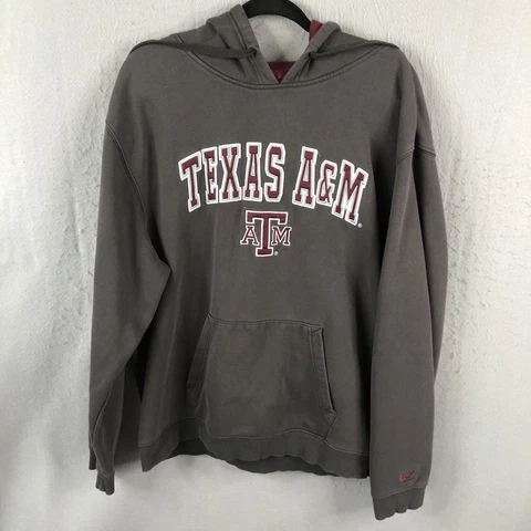 Texas A&M Hoodie Mens XXL 2XL Gray Maroon Spell Out Old School Applique Aggies Cover