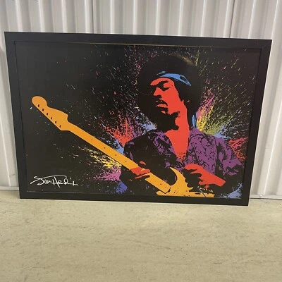 Плакат в рамке для электрогитары рок-н-ролла Jimi Hendrix брызги краски 36x24 - Изображение 1 из 4