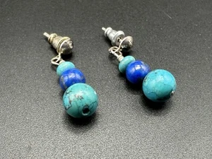 Vintage Sterlingsilber echte Türkis Lapislazuli Kugel Ohrhänger 1" - Bild 1 von 18