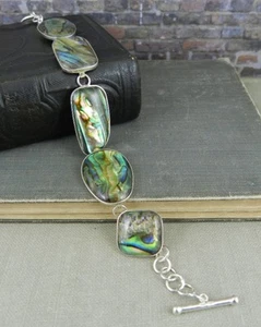 Designer 925 Sterling Silver & Abalone Toggle Bracelet - Picture 1 of 4