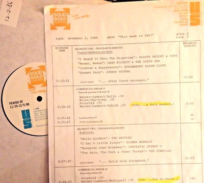 12/2/86 SOLID GOLD SCRAPBOOK'S WEEK IN 67: DONOVAN, MONKEES, BEACH BOYS, TURTLES - Image 1 of 2