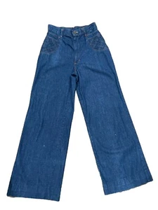 RARE! Vintage 70s miss h.i.s Wide Leg Dark Blue w/ Orange Piping Jeans 24x30.5 - Picture 1 of 10
